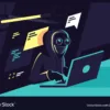 flat-young-hacker-programmer-with-laptop-hacks-vector-24221875